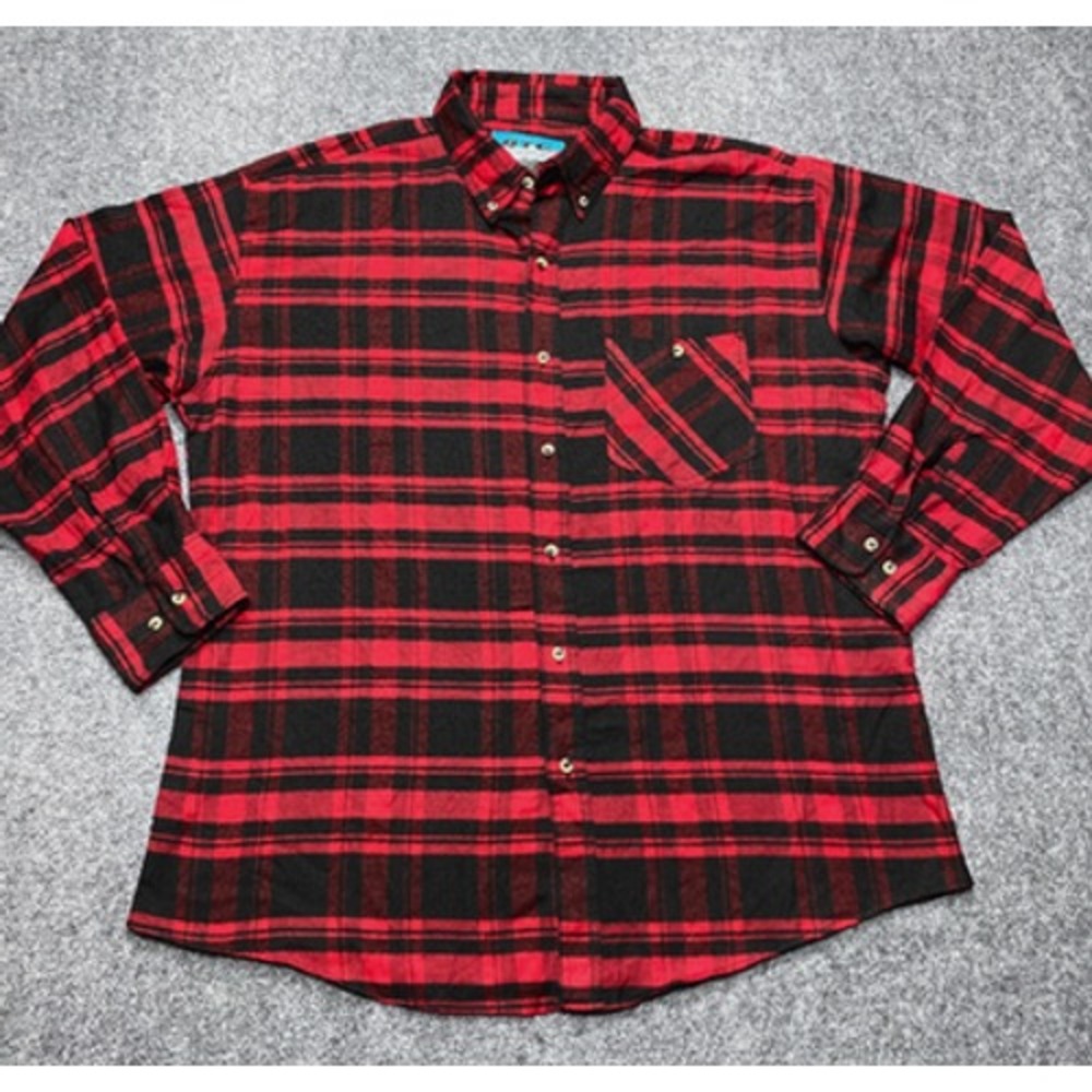 BTC Bay Trading Co Shirt Mens XL‎ Red Black Plaid Flannel Button Down Pocket